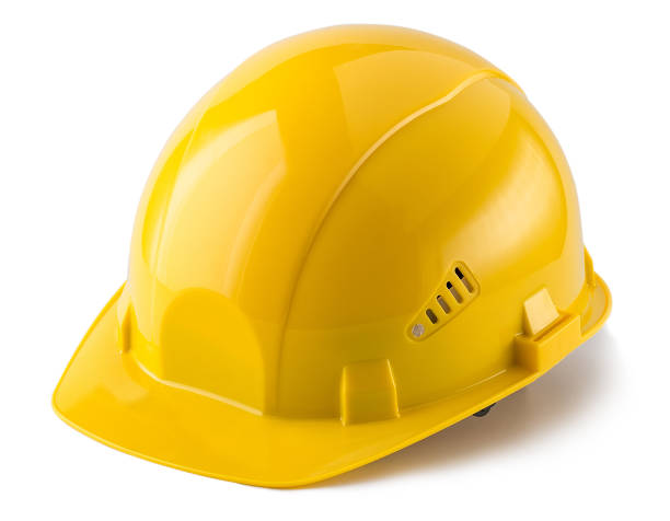 construction helmet, yellow, isolated, white background